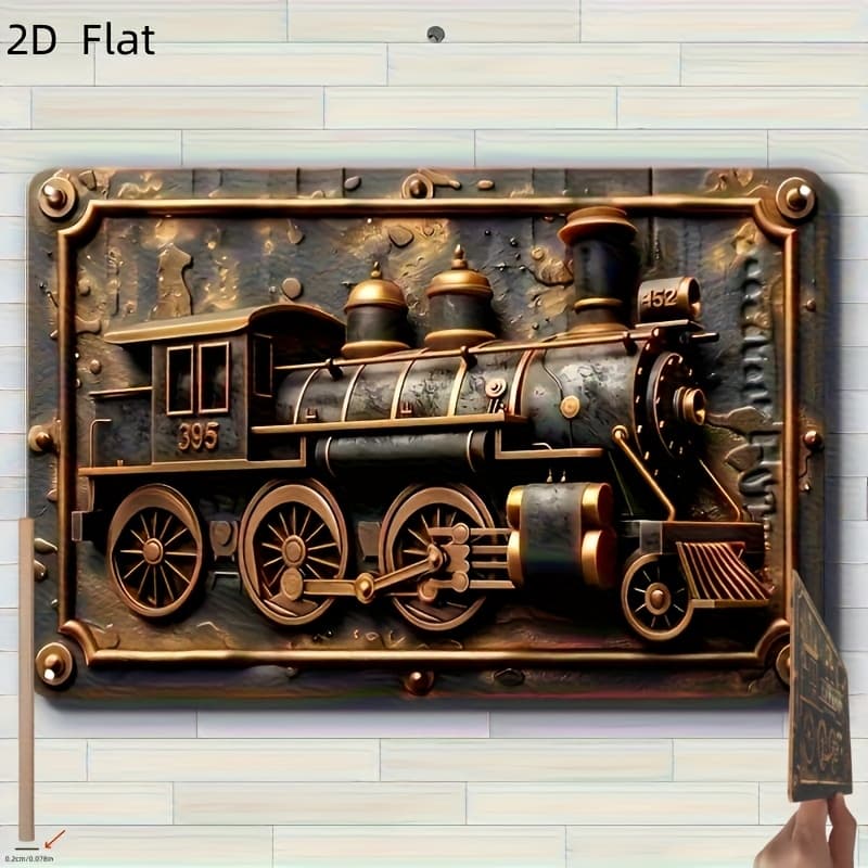 TEMU 2d Flat/ 1pc- Vintage Steam Train Theme Wooden Sign And Plaque- , Dustproof Suitable For Home, Room, Farmhouse, Bedroom, Outdoor Decoration, 2d Flat