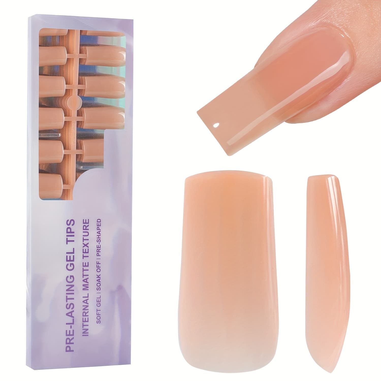 TEMU 150pcs Medium Rectangle -in-1 Gel Nail Tips - Brown Solid Color Glossy Finish, 15 Sizes For Diy Manicure & Salon Use, Durable False Nails For Women, Nail Care, Versatile Nail Sizes