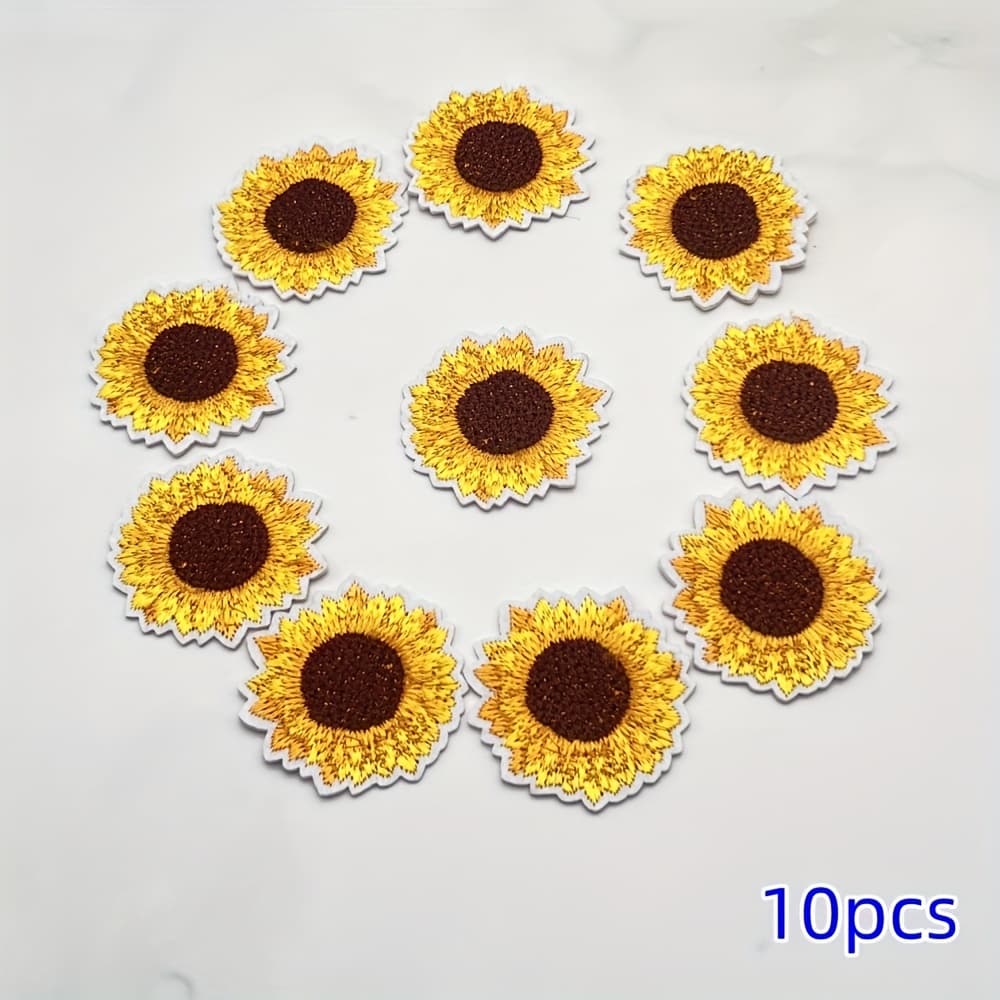 TEMU 10pcs Of Yellow Sunflower Sewing - Embroidered Patches For Clothes, Hats, Pants, Shoes, Curtains, Decorative Crafts, And Stickers - Exquisite Embroidered Patches