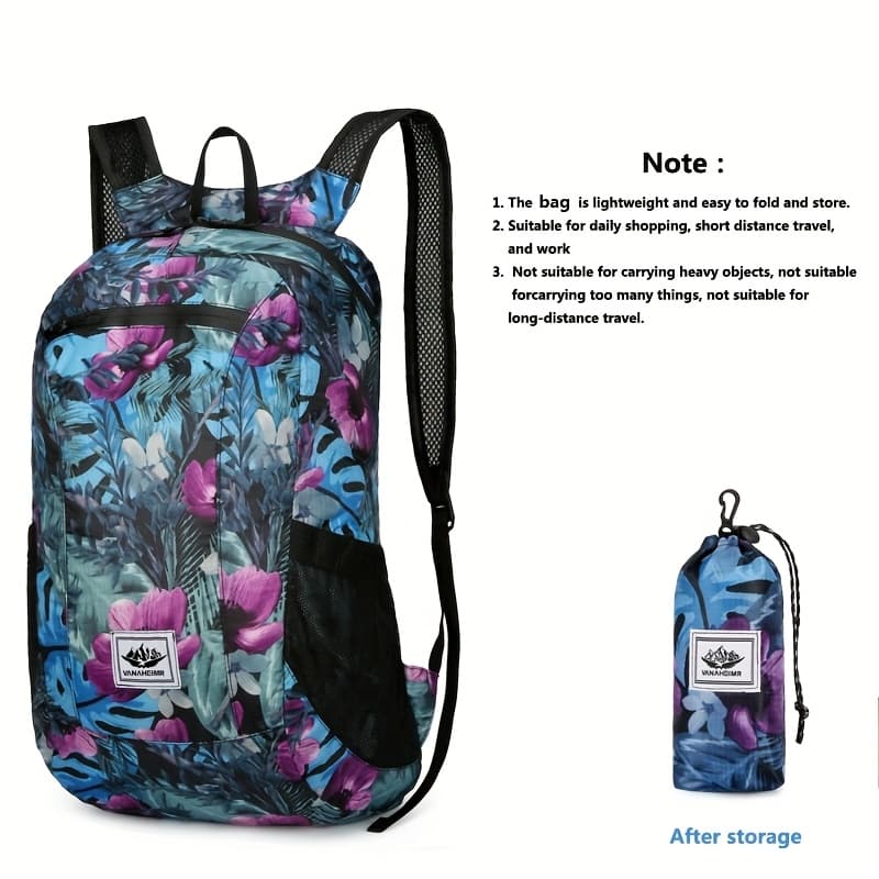 TEMU 1pc Foldable Backpack, Large Capacity Lightweight Printed Sports Bag, Suitable For Outdoor Sports, Riding, Hiking, Camping, Travel