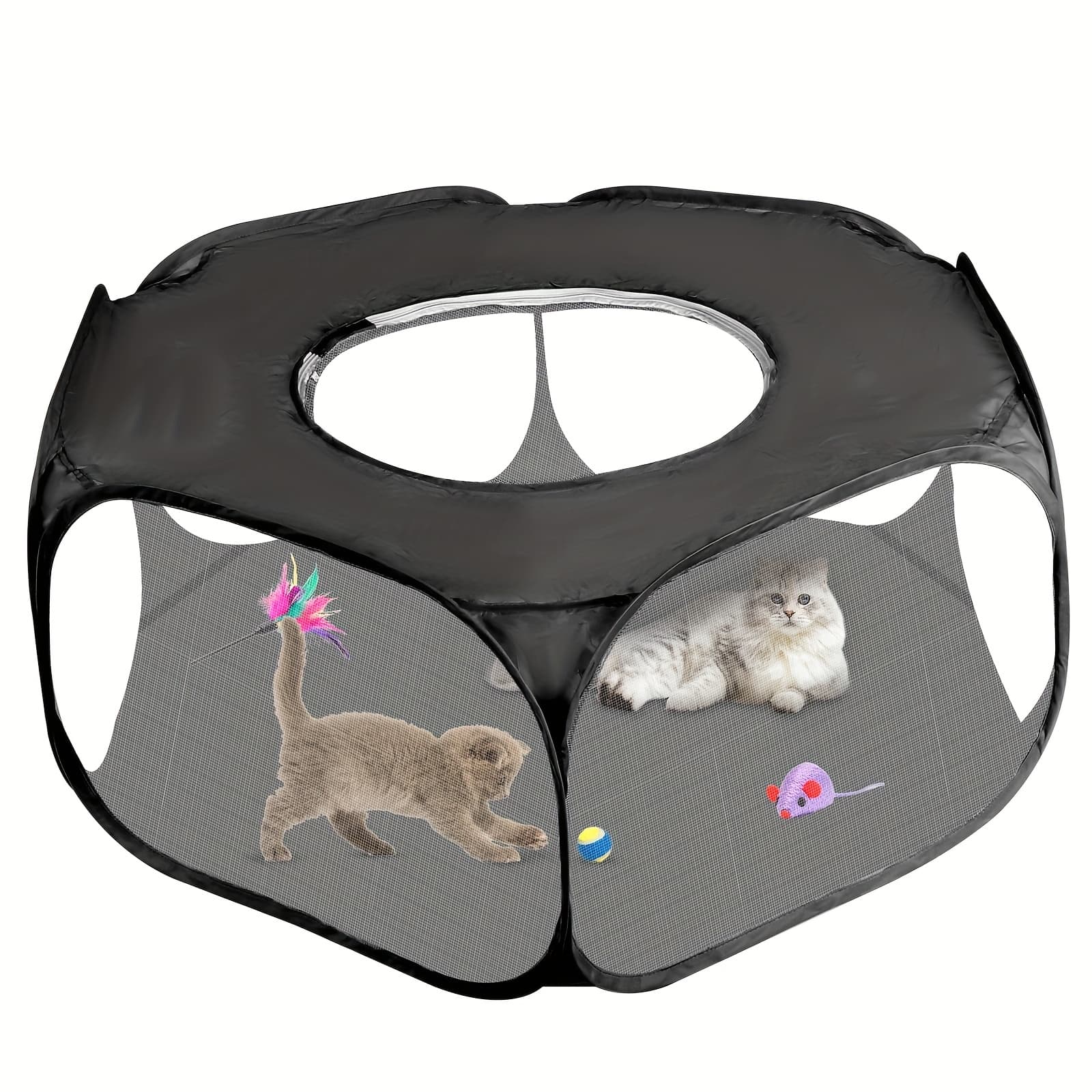 TEMU 1pc Foldable Portable Pet Enclosure With Cover - Breathable Outdoor Play Enclosure Suitable For Small Animals