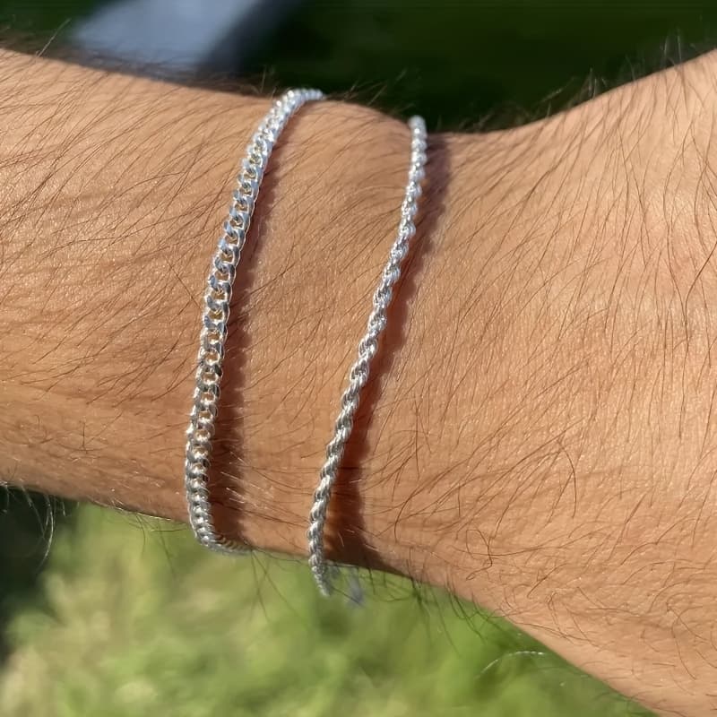 TEMU Stylish 304 Stainless Steel 2pcs Bracelet Set, Cuban Chain + Twist Link Bracelets, Minimalist Fashion Men's Bracelets, Birthday Gift For Boyfriend, Christmas Present, Best For Christmas