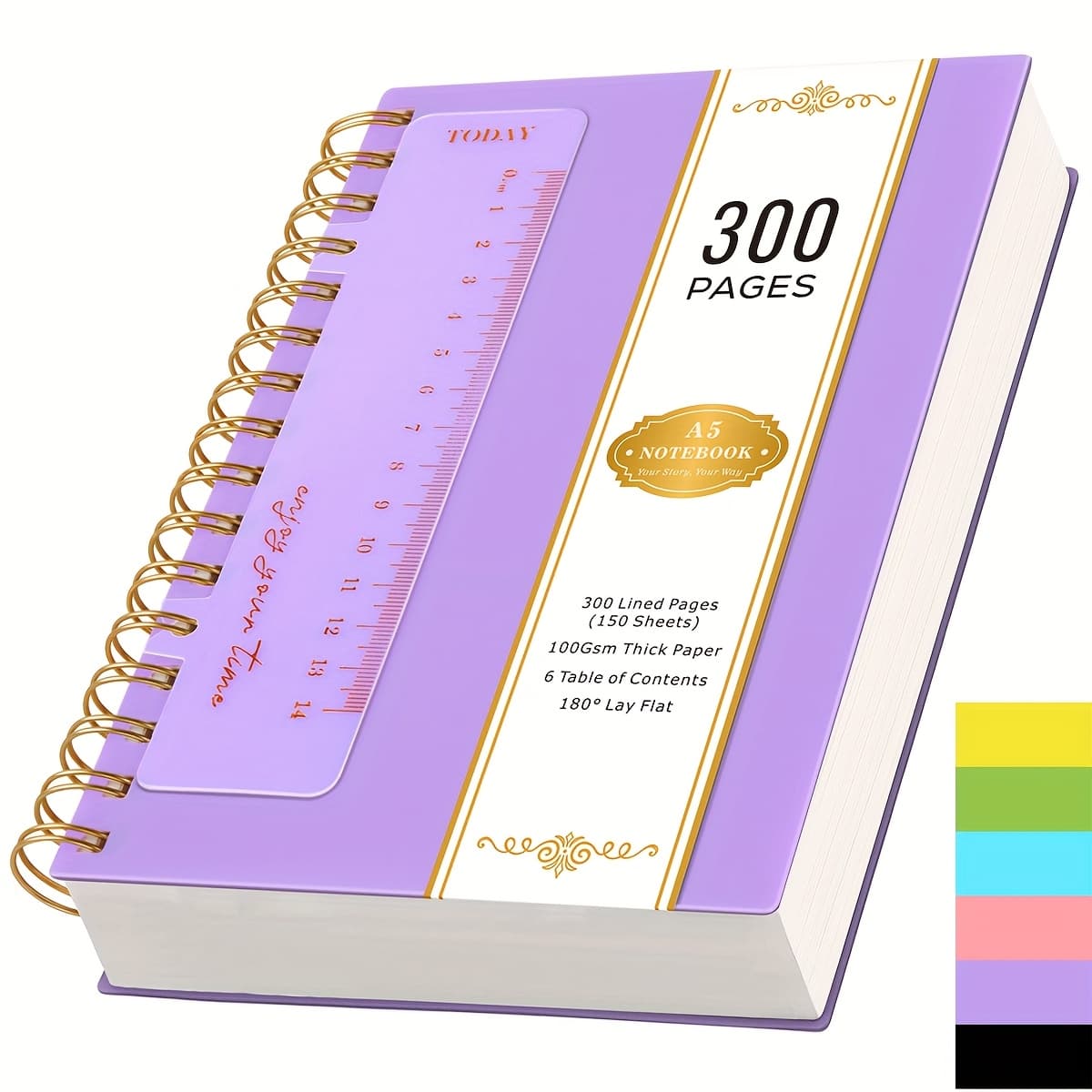 TEMU A5 Spiral Notebook Journal, 300 Pages College Ruled Notebook With Ruler, Pvc Cover, 100gsm Thick Paper, Spiral Bound Journal Suitable For Women Writing Note-taking, 8.4"x5.7"christmas Gifts