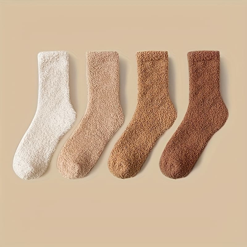 TEMU 4 Pairs/6 Pairs Of Mid Length Socks For Women In Autumn And Winter, With Plush And Thickened Warm Socks For Home Floors, Sleeping Socks For Snow, And Outdoor Socks