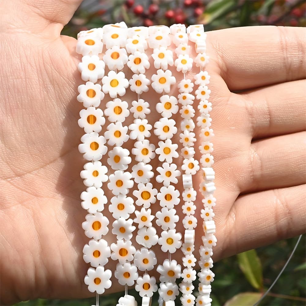 TEMU 4/6/8mm Natural Glaze Daisy Flower Loose Beads Cute Tiny Beads For Jewelry Making Necklace Bracelet Earring Jewelry Making