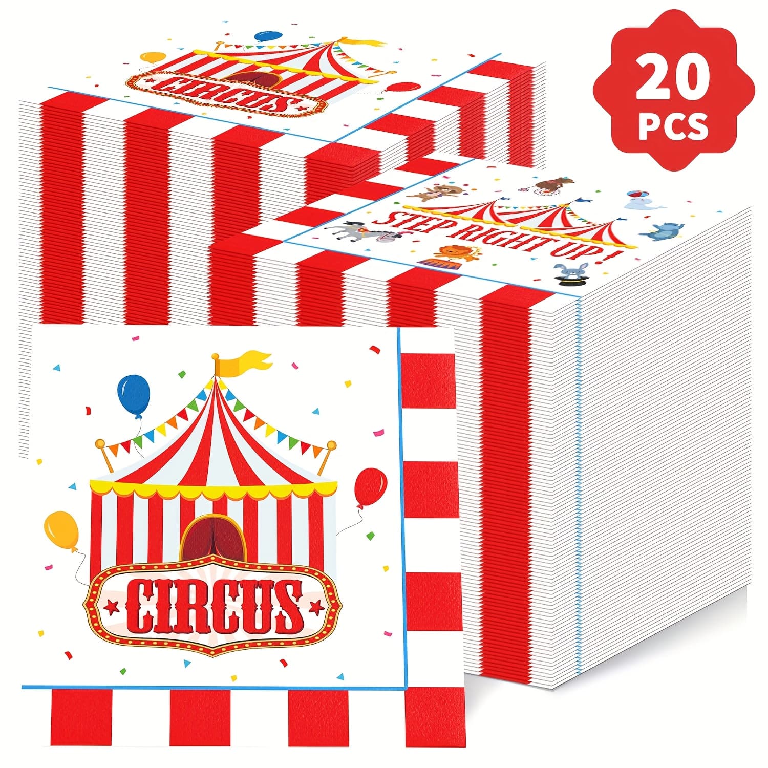 TEMU Circus Party Napkins - Striped With "circus" Design, Balloons & Tents, Disposable Paper Napkins For Kids' Birthdays, Carnival Decorations, And Themed Events, Carnival Theme Decorations
