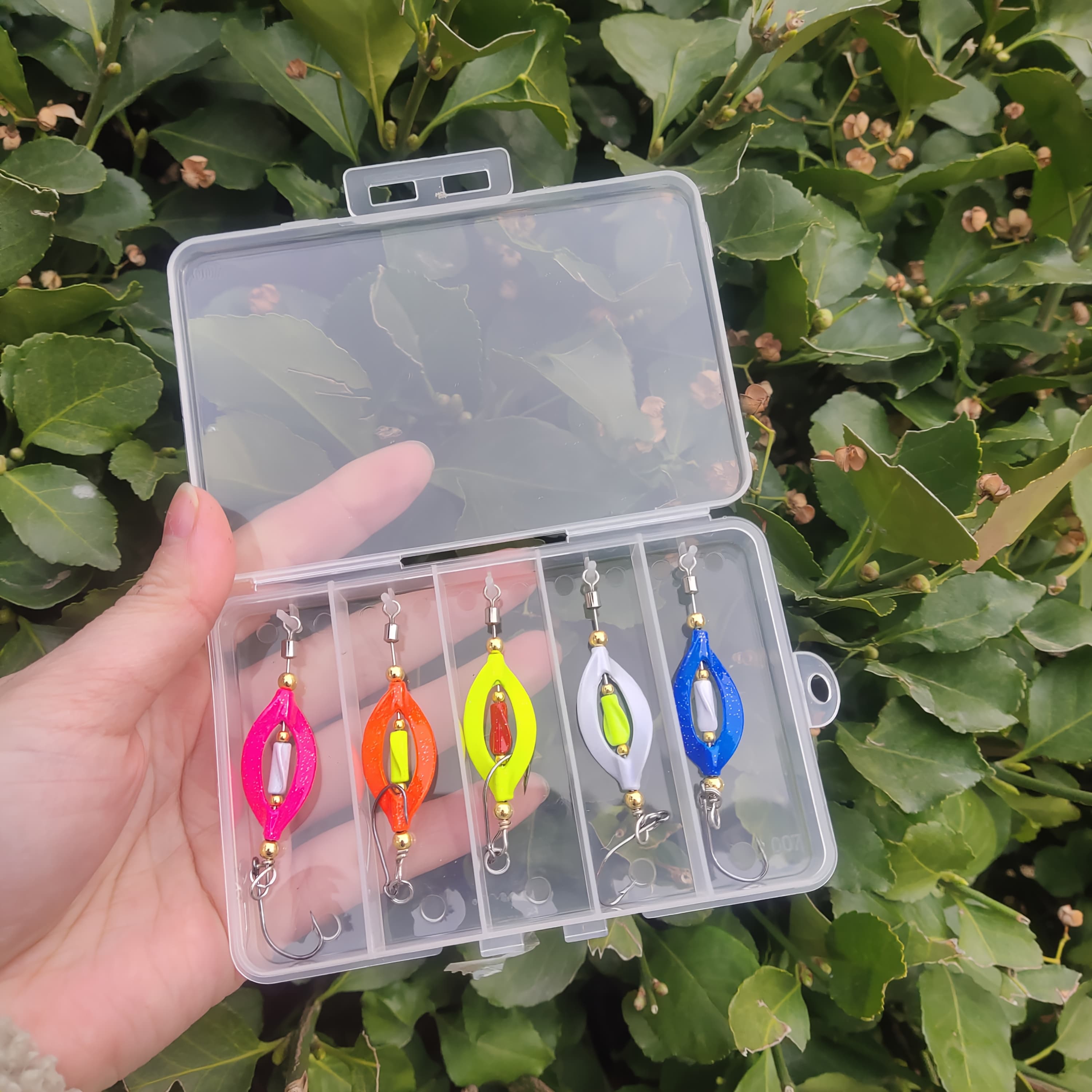 TEMU 5pcs, Rotating Uv Glitter Set, Bait Hand Cranked Uv Glitter, Fishing Bait Fake Bait.