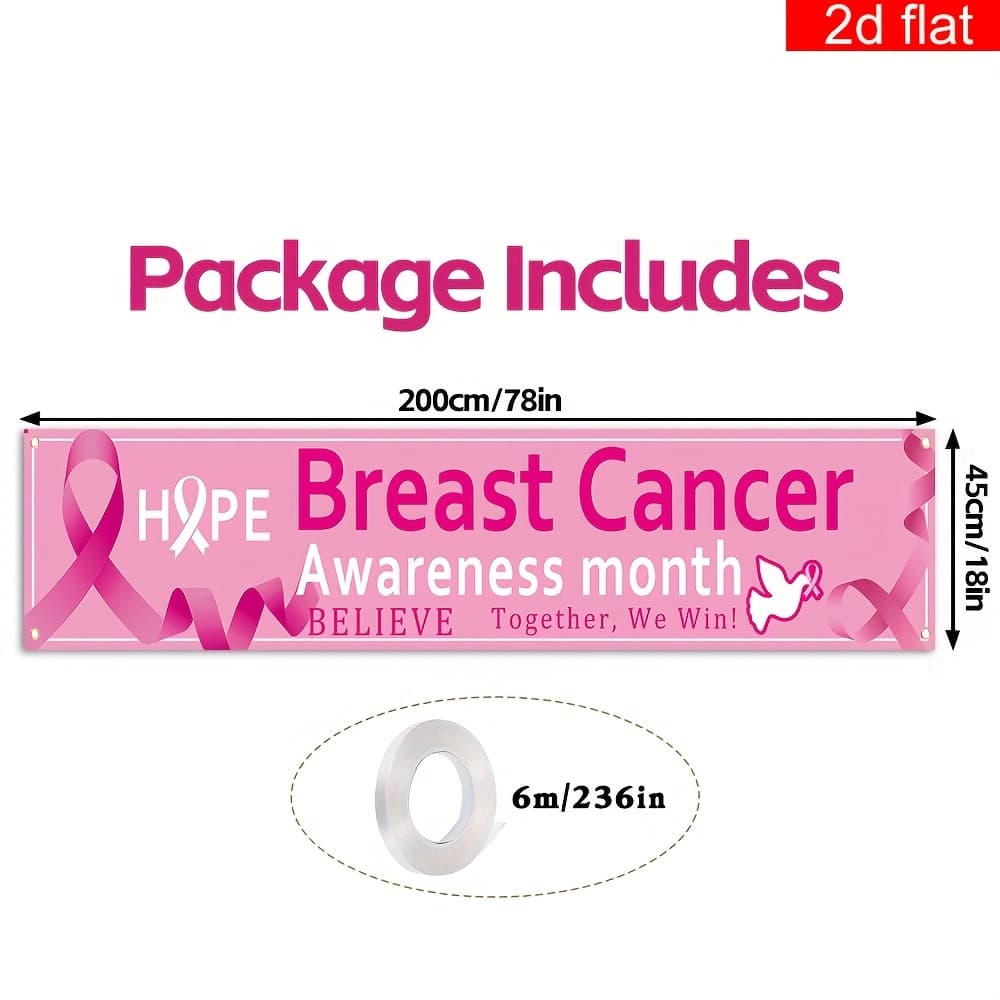 TEMU 2d Flat Banner, 2d Flat Banner, 1pc, Strength Yard Banner, Polyester, Breast Awareness Party Hanging Sign, Suitable For Indoor And Outdoor Garden Porch And Lawn Decoration