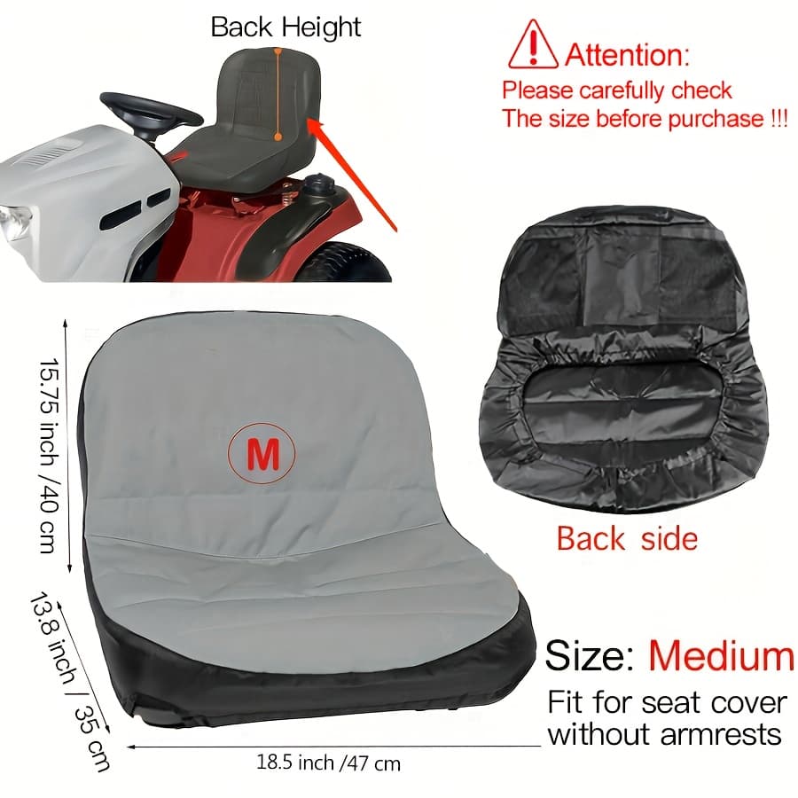 TEMU 1pc Riding Lawn Mower Seat Cover, Heavy Duty Oxford Tractor Seat Cover With Back Pocket, Compatible For Backrests Height Of 9.5"-11" And 12"-14" And 15"-18" Without Armrests (3 Colors)