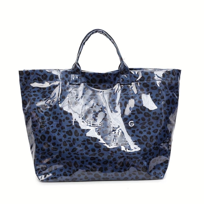 TEMU Women's Large-capacity Leopard Print Tote & Crossbody Bag - Bright Pvc Handbag With Strap, Tape Closure, Leopard Spot Suitable For Commuting, Shopping, & - Casual Purse