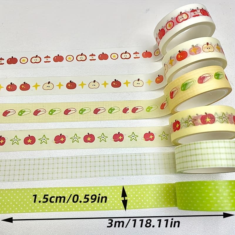 TEMU 6 Rolls Of Tape, Cute Cartoon And Paper Tape, Girly Heart, Handbook Decorative Stickers, Adhesive Tape Strips