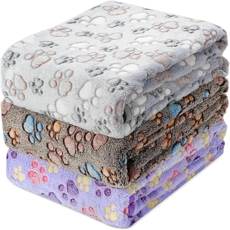 TEMU 3-pack Thickened Warm And Comfortable Pet Blankets With Paw Print Pattern