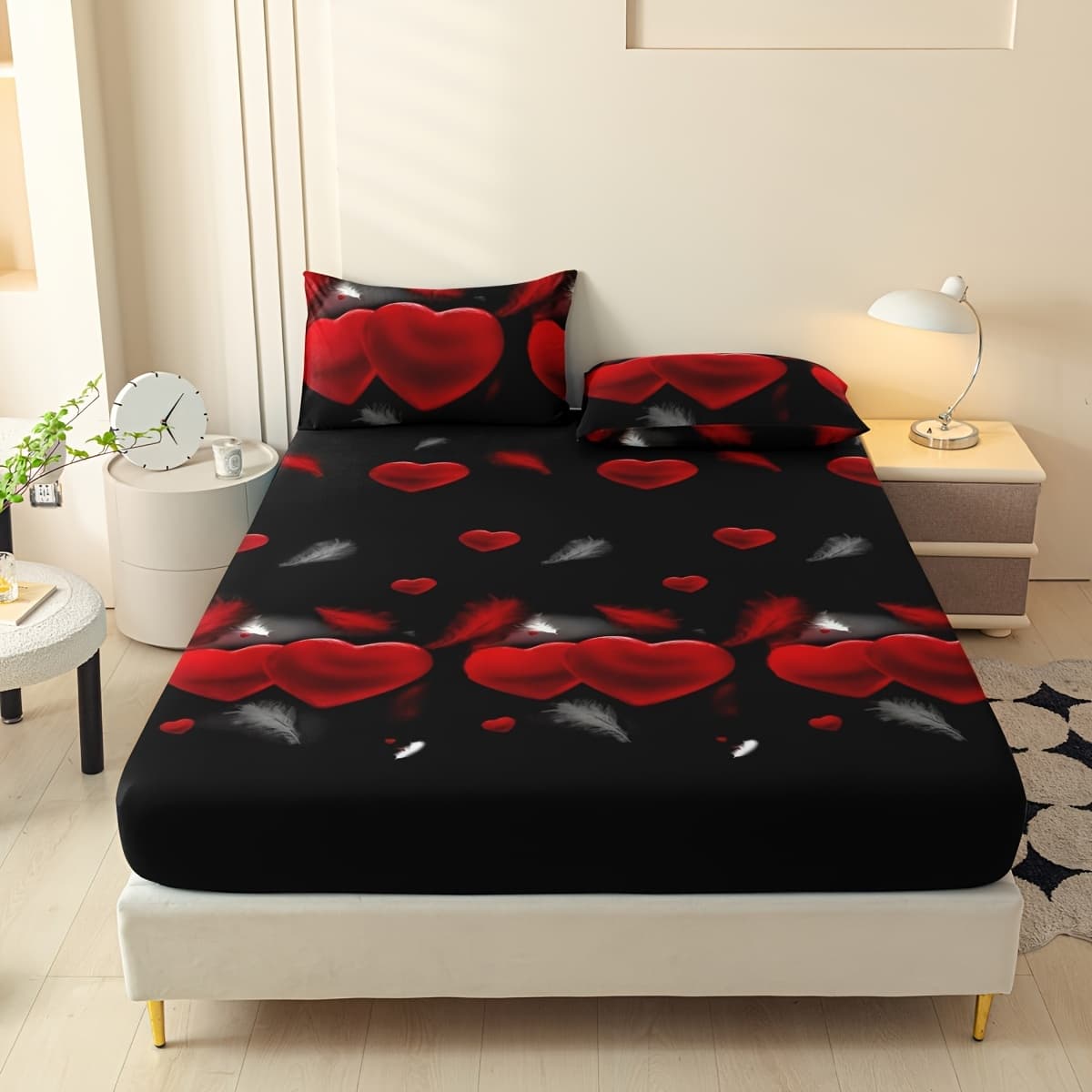 TEMU 3pcs Printed Pattern Set For Bedroom/. Includes 1 Fitted Sheet And 2 Pillowcases. Does Not Include Inserts. Soft, Skin-friendly, Breathable, And Machine Washable