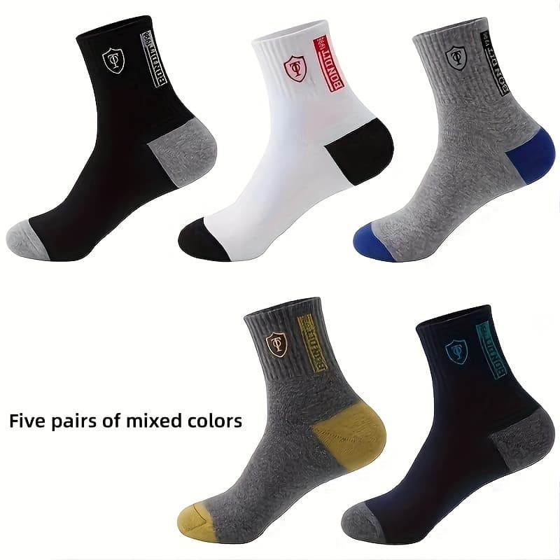 TEMU 5/10/20 Pairs Men's Fashionable Breathable Sweat Absorbing Crew Socks, Comfortable, Casual, Soft And Warm Socks