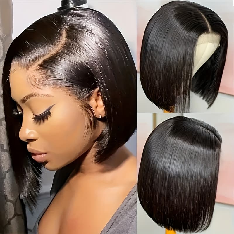 TEMU Lace Front Bob Wig For Women With A Side Part, Featuring Density, Pre-, Straight, And In A Color