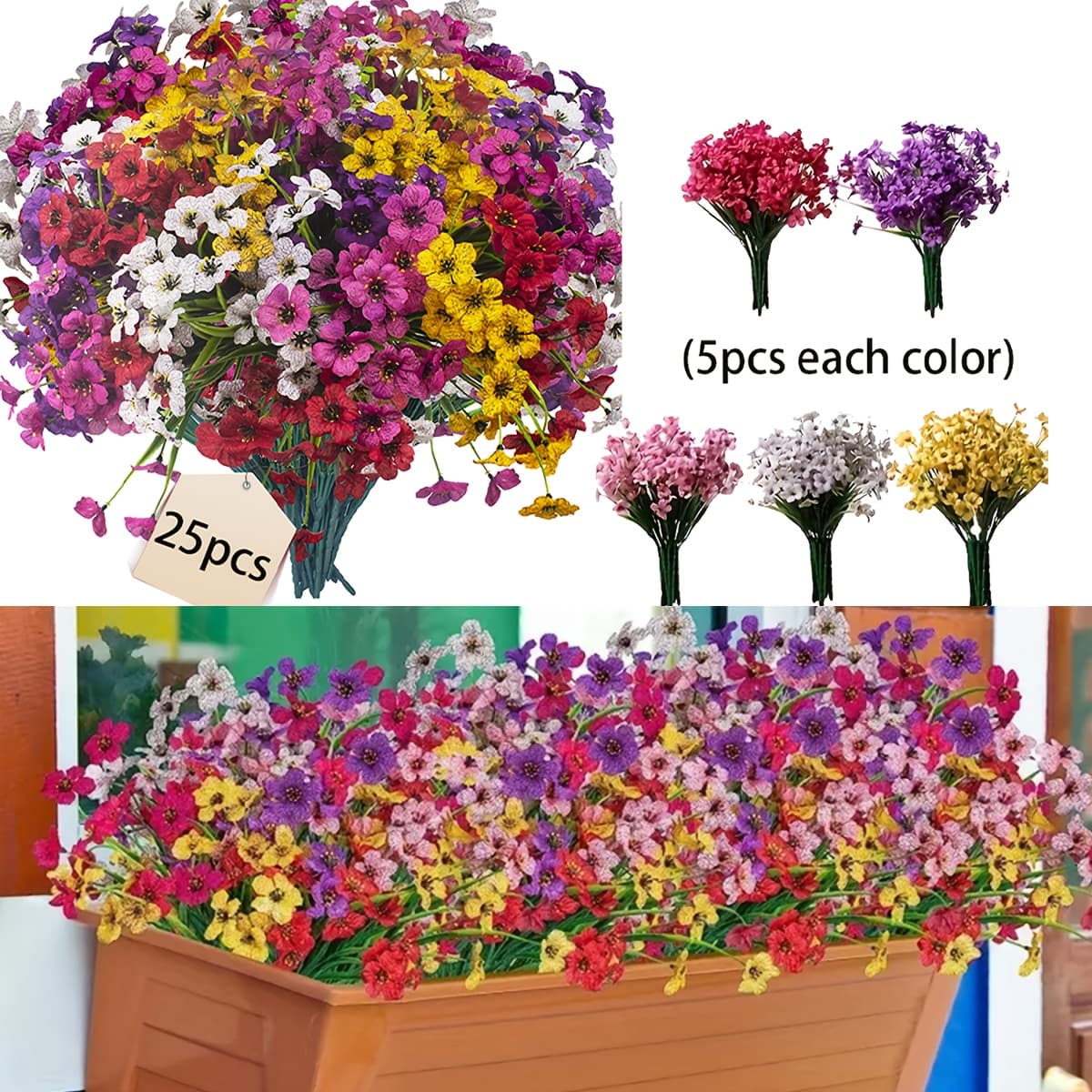 TEMU Uv Resistant Artificial Flowers - 25 Bundles For Outdoor & Indoor Decor, Home, Garden, And Holiday Decorations, Christmas Decor
