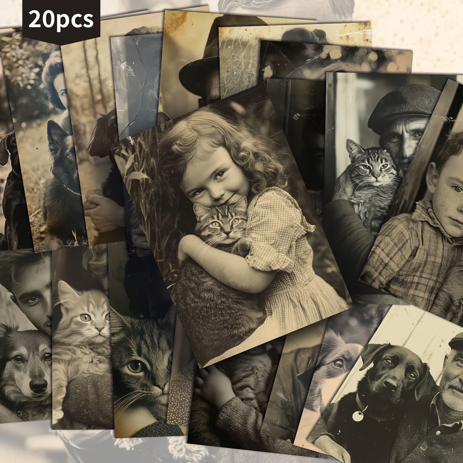 TEMU 20-pack Vintage Pet And Owner Portraits Animals Postcards - 4x6 Inches Retro Junk Journal Paper, Classic Pinup Illustrations, Collectible Decorative Painting Cards For Scrapbooking & Crafting