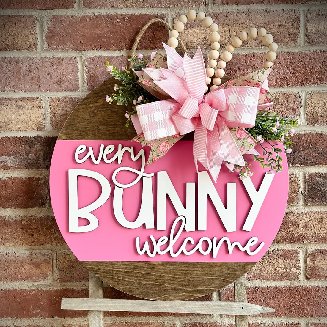TEMU Vintage 3d Beaded Bunny Ear Easter Door Hanging - Spring Wreath With " Bunny Welcome" Sign, Farmhouse Porch Decoration For Easter Bunny & Spring Holiday Door Decorations