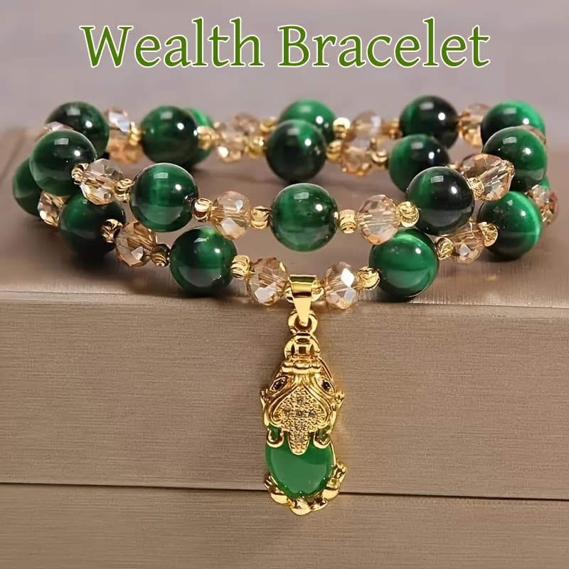 TEMU Blue Bracelet With Green Beads & Golden Accents - Natural Stone Jewelry Symbolizing Peace, Good Luck & - Vintage Style Casual Attire - Perfect Gift For Wife, Lover, Thanksgiving & Christmas