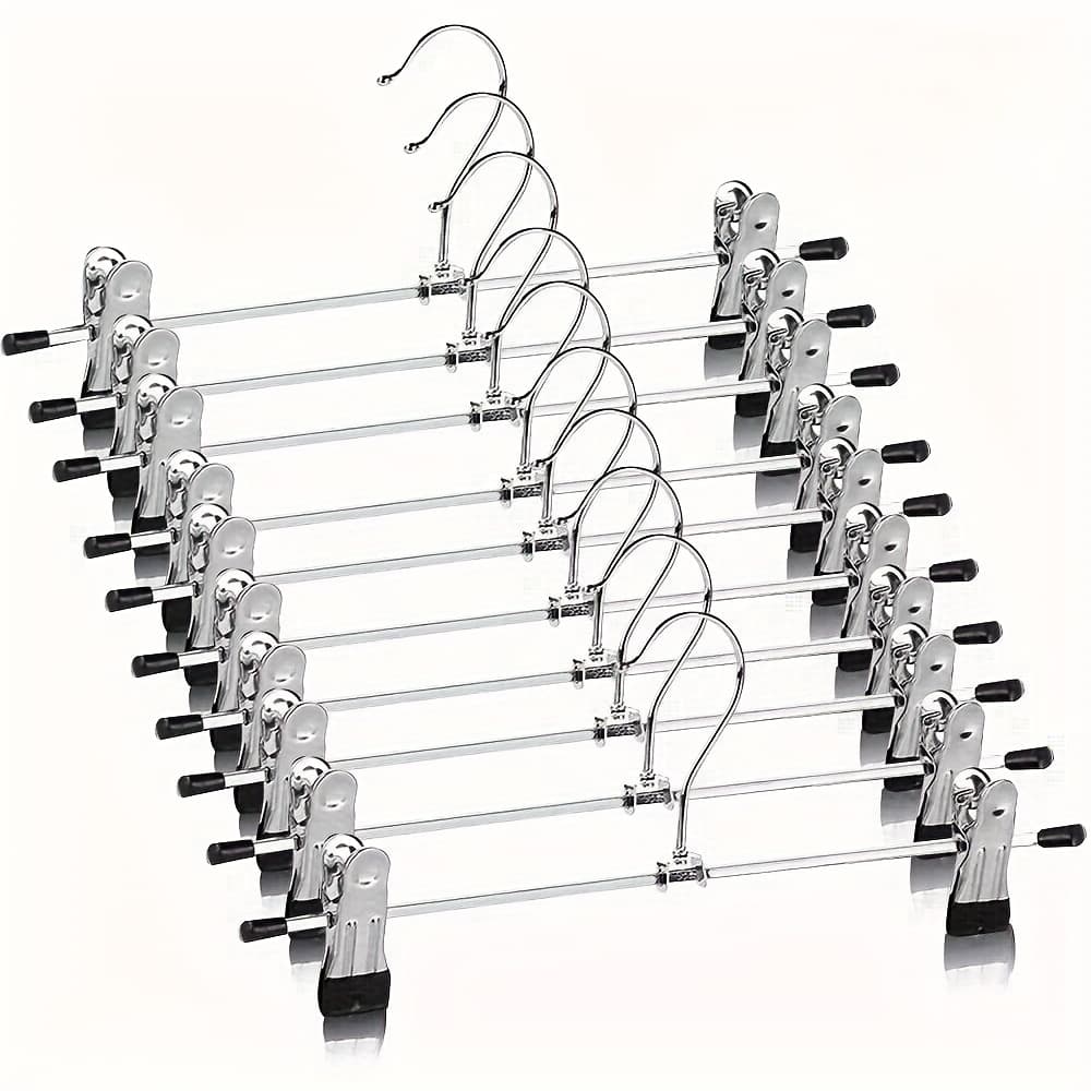 TEMU Set Of 10pcs Adjustable Non-slip Metal Trouser Racks, Durable Skirts, Jeans And Jacket Hangers, Display Shelves For Clothing Stores