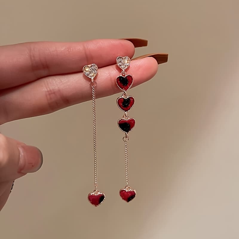 TEMU 1 Pair Of Valentine's Day Gift Vintage Elegant Asymmetrical Heart Chain Earrings