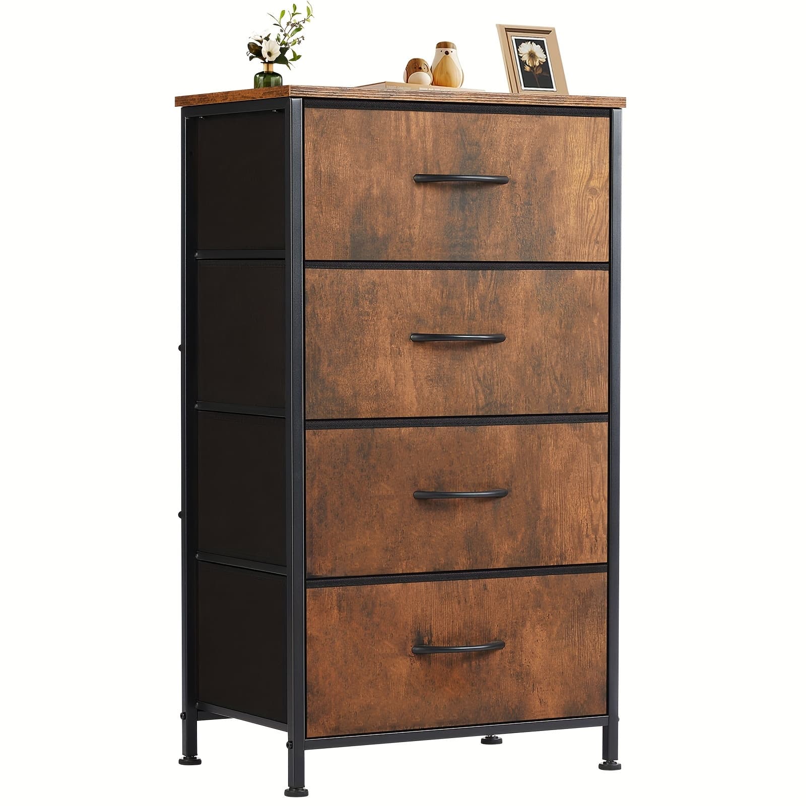 TEMU Dresser For Bedroom, Storage Drawers, Skinny Fabric Storage Tower With 2/4 Drawers, Tower Organizer Unit, Chest Of Drawers With Wooden Top For Closet, Laundry, Entryway