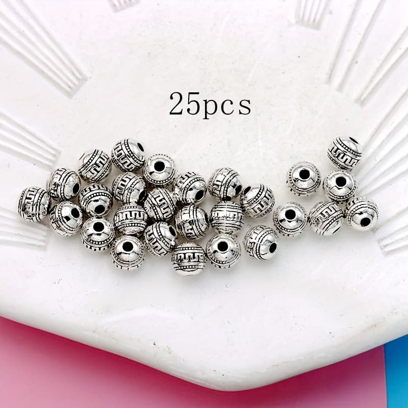 TEMU 25pcs Round Charm Round Spacer Bead Antique Silvery Plated Round Beads Charms For Jewelry Making Bracelet Jewelry Findings Accessories