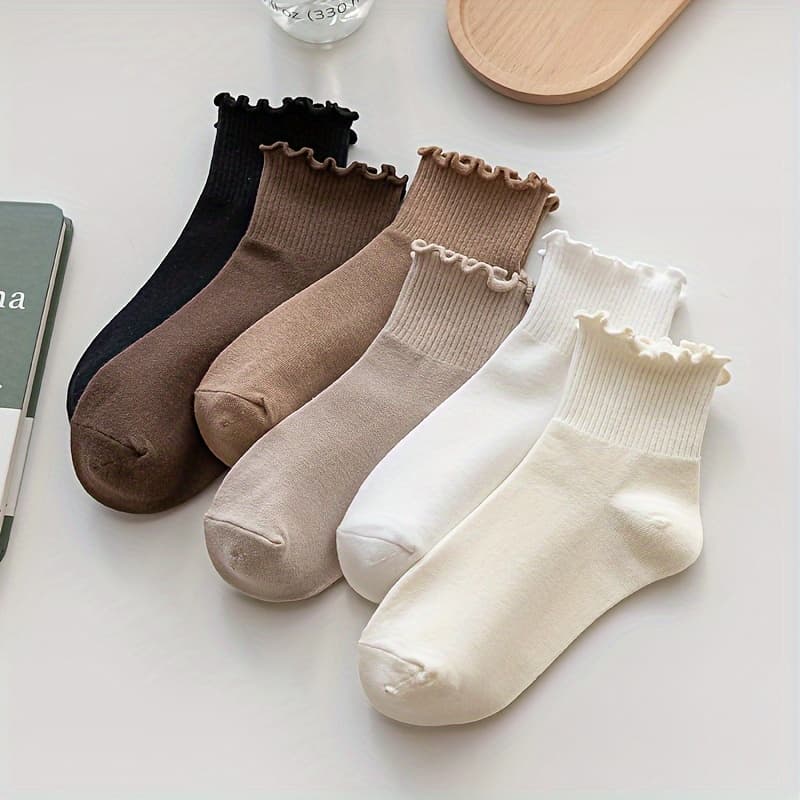 TEMU 6-pack Women's Spring/ Ear Flower Short Socks, Summer Thin Ankle Socks, Ins Trendy Versatile Women's Socks