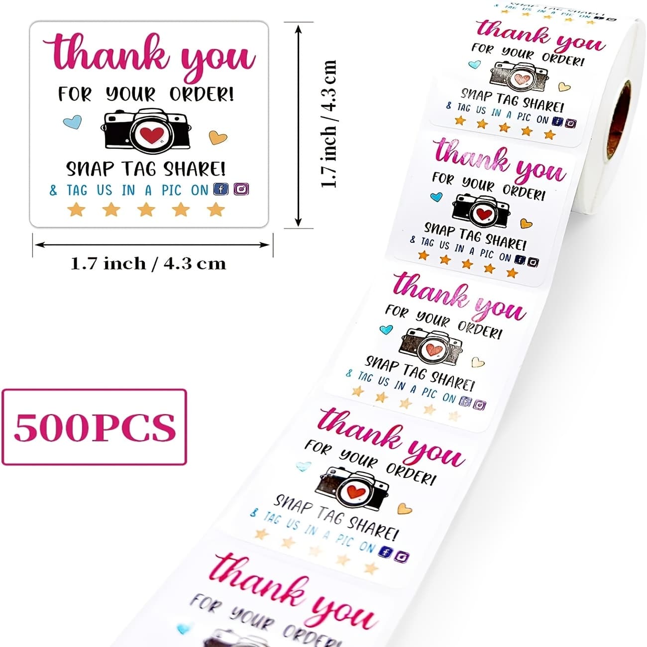 TEMU Thank You Stickers, Thank You For Your Order, Cute Camera Stickers, Stickers, Thank You Stickers, Small Business, Packaging Stickers, 500pcs