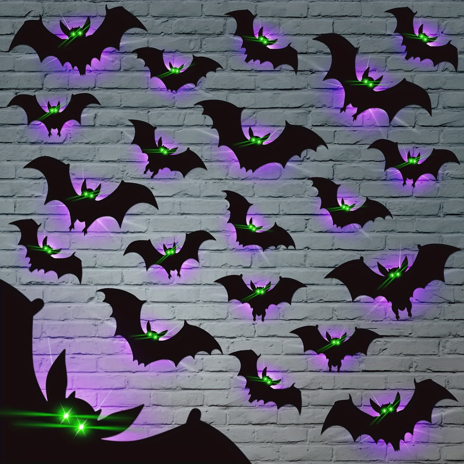 TEMU Set Of 24 Halloween 3d Bat Wall Decals Featuring -the-, In 4 Sizes, Perfect For Indoor Home Window Decoration And Party Supplies