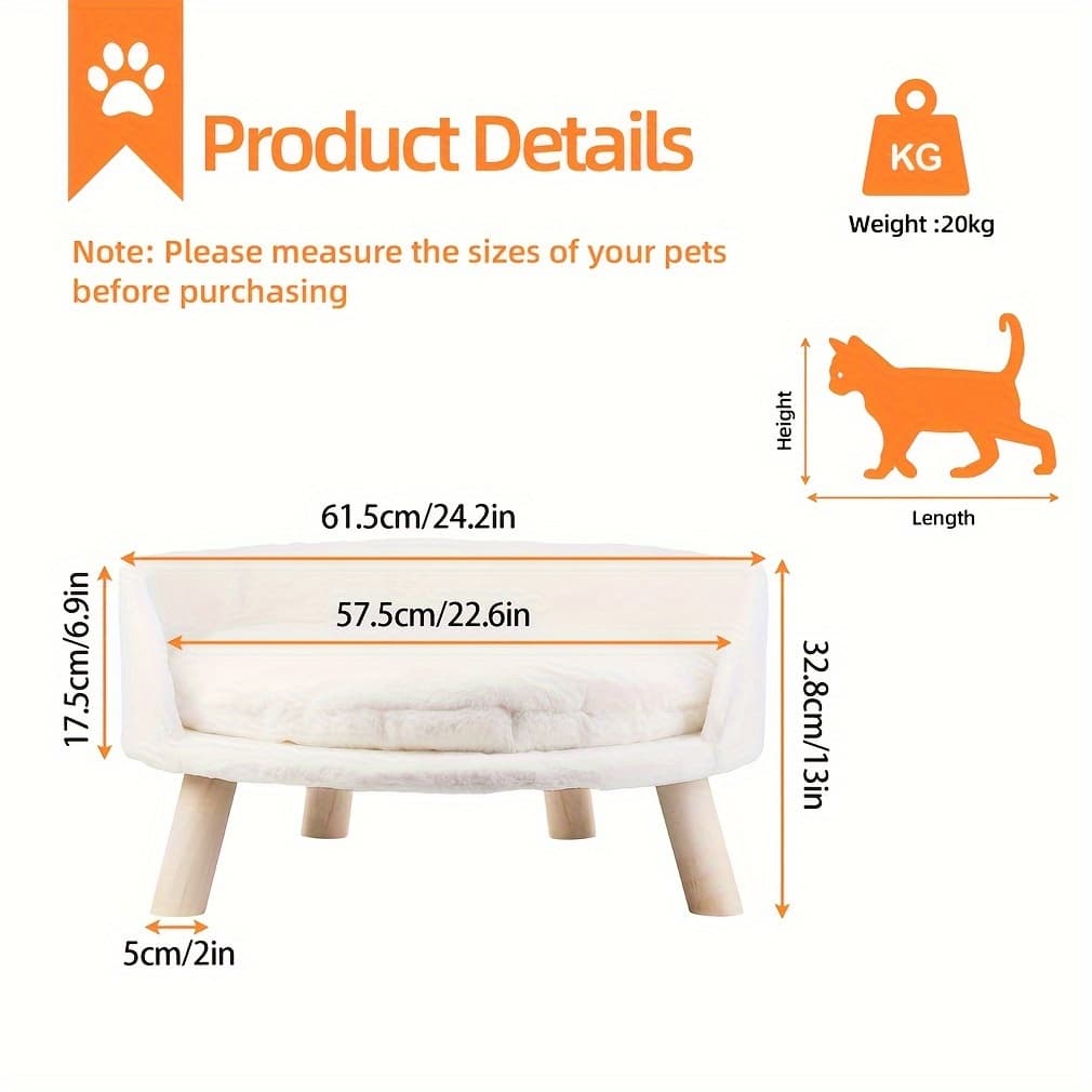TEMU Raised Pet Sofa Bed | Couch Lounge 3- With Removeable Padded Cushion, Detachable, Assembled, For Small Dogs By Wisfor