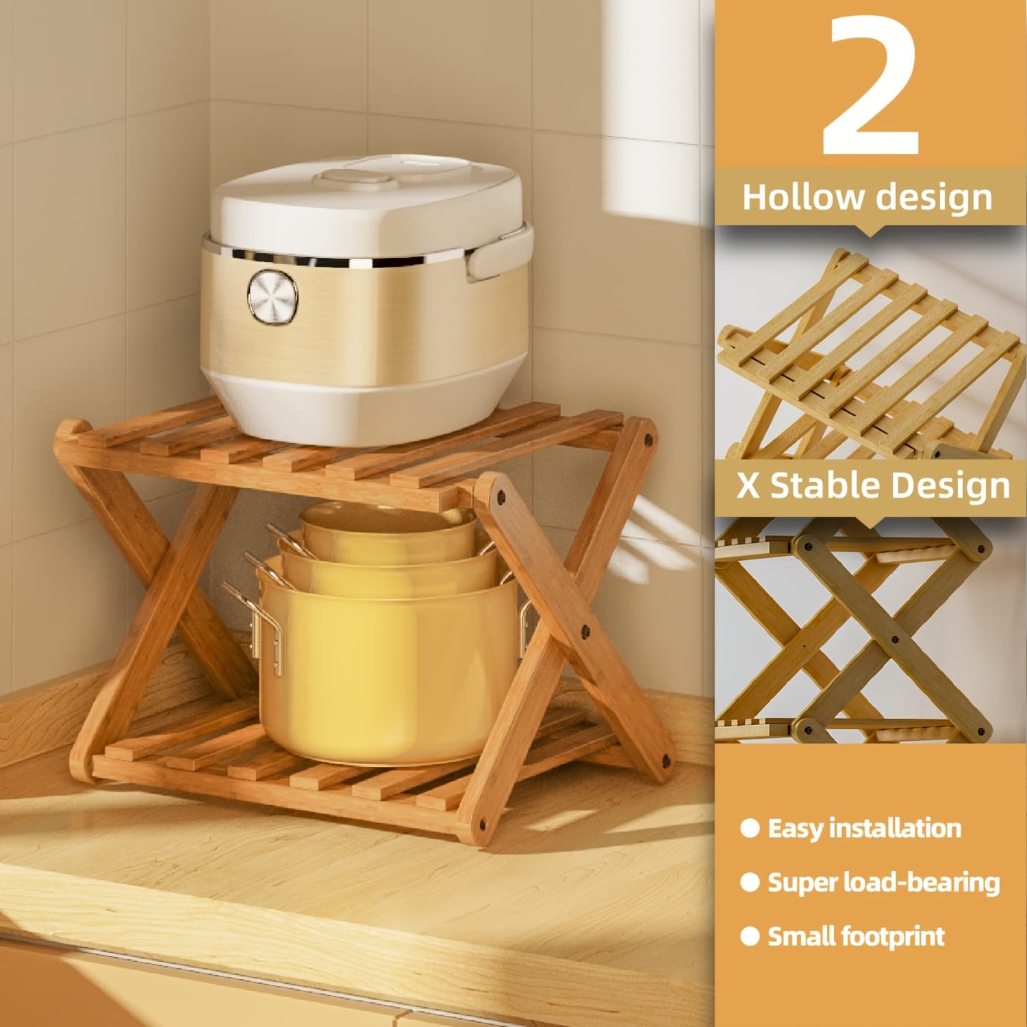 TEMU No Installation Of Kitchen Organizer - Under Sink Storage Rack For Pots And Pans, 2-3 Bamboo