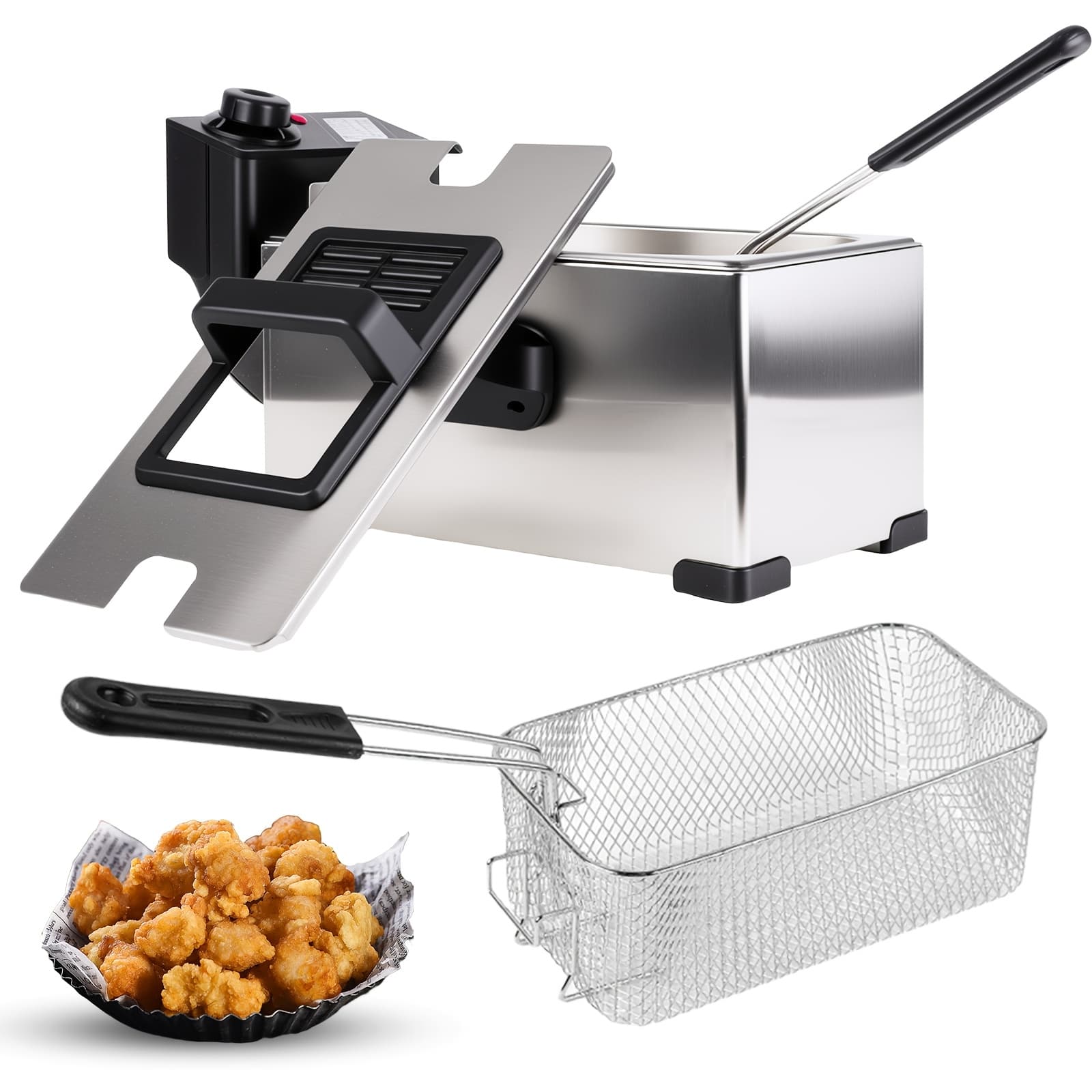 TEMU 3-liter Heavy-duty Deep Fryer With Adjustable Temperature Control, 1500w Oil Fryer With Viewing Window & Detachable Frying Basket - Stainless Steel Construction