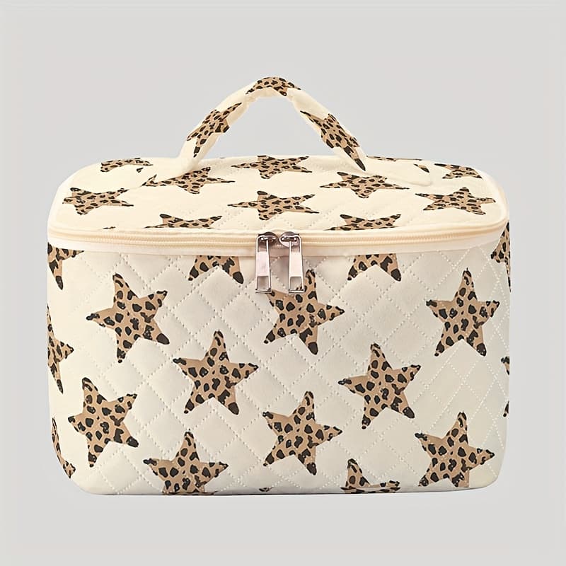 TEMU Leopard Pattern 5 Pointed Star Pattern Large Capacity Makeup Bag, Makeup And Toiletries Accessory Storage Bag, Multifunctional Beauty Item Daily Accessory Storage Box