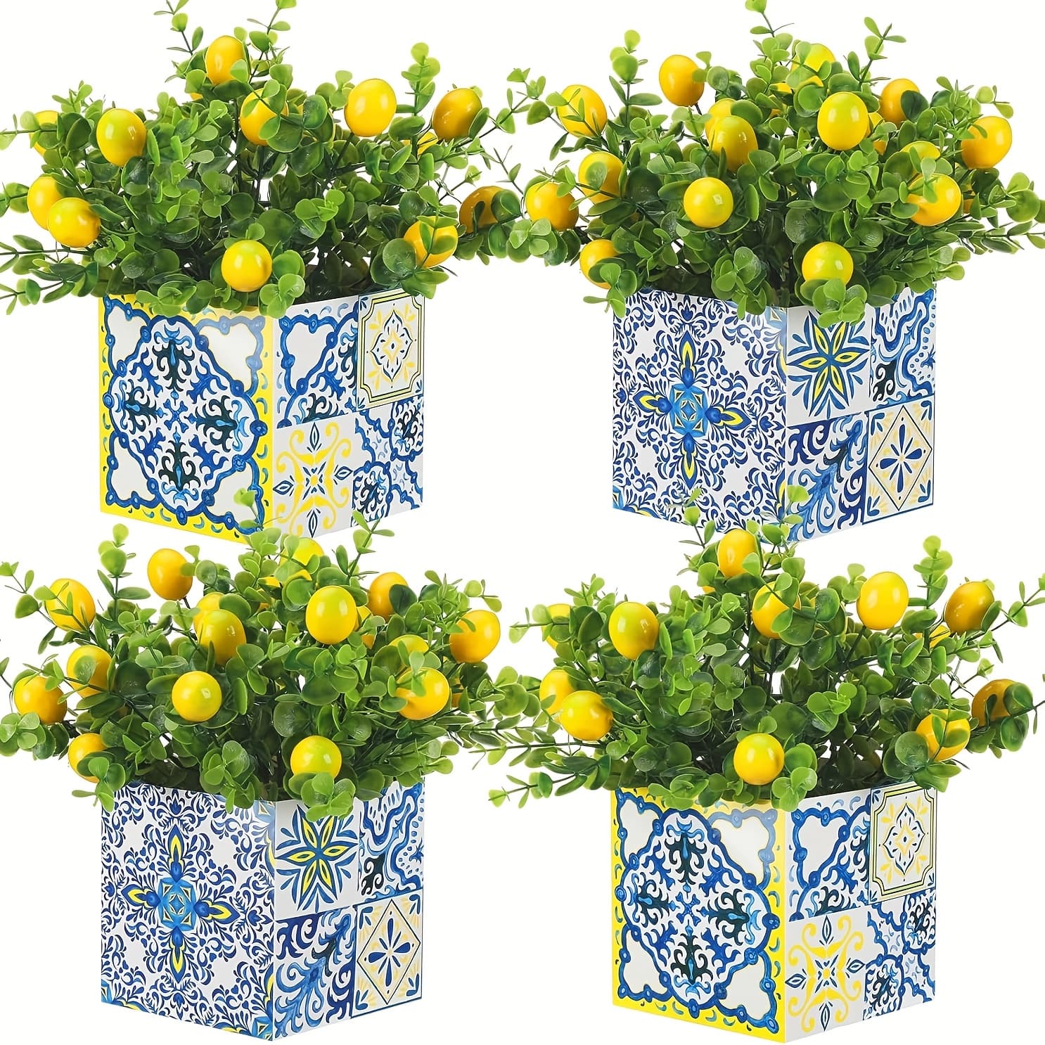 TEMU Tiles Lemon Table Centerpiece Decor Amalfi Box Decorations With Artificial Lemon Branches For Capri Mediterranean Wedding Birthday Party Decor(4 Sets)