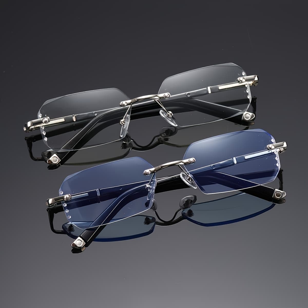 TEMU Men's Retro Glasses - Frameless Pc Eyewear With Adjustable Lenses, Battery-free Operation & Machine Washable, Plain (no ) For Casual Attire, Smartphones, Tablets - Ideal Gift For Him