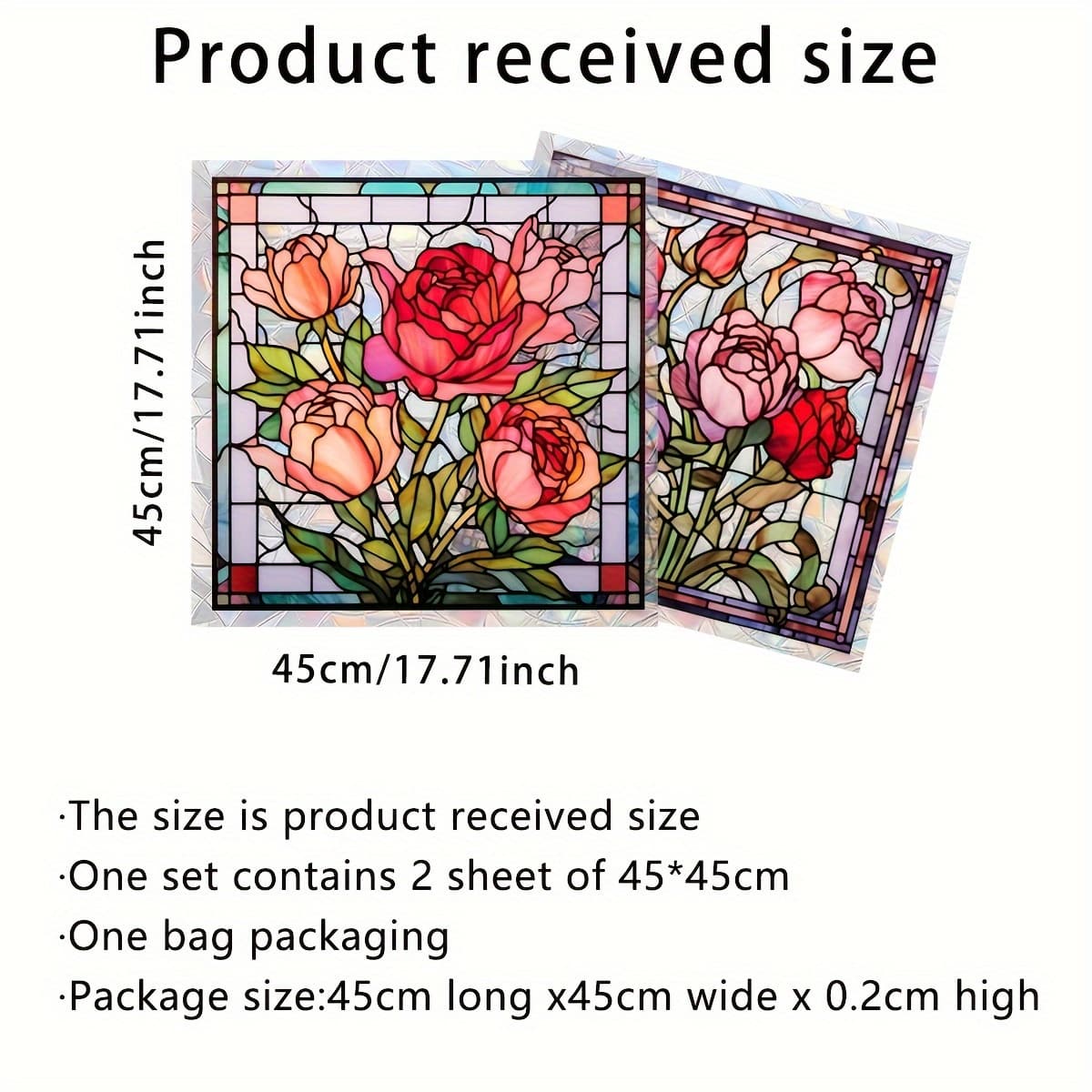 TEMU A Set Of 2 (45*45cm*2pcs) New Rose Flower Tile Electrostatic Sticker Double-sided Glass Decorative Sticker C7020-yc