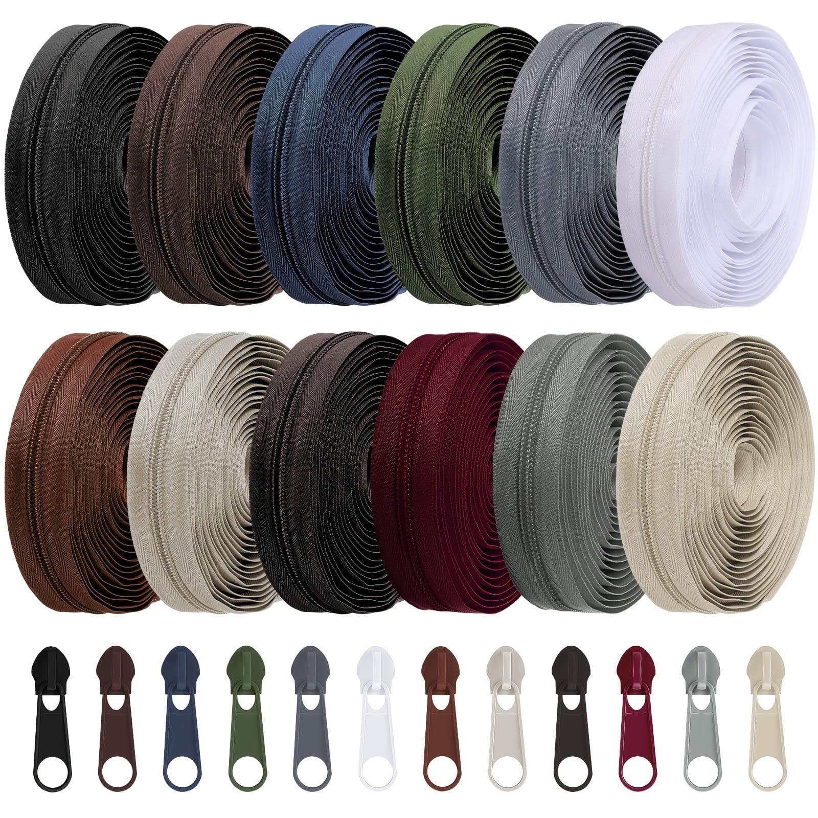 TEMU 36 Yards 12pcs #5 Sewing Zippers Assorted Small Nylon Zippers Lightweight Zipper Nylon Coil Zippers Colorful Sewing Zippers 120 Plastic Zipper Sliders For Sewing Supplies (dark Color)