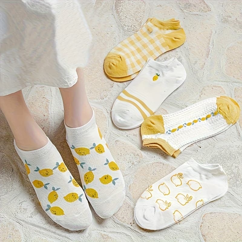 TEMU 5 Pairs Of Summer Thin Lemon Style Japanese Cute Invisible Shallow Socks