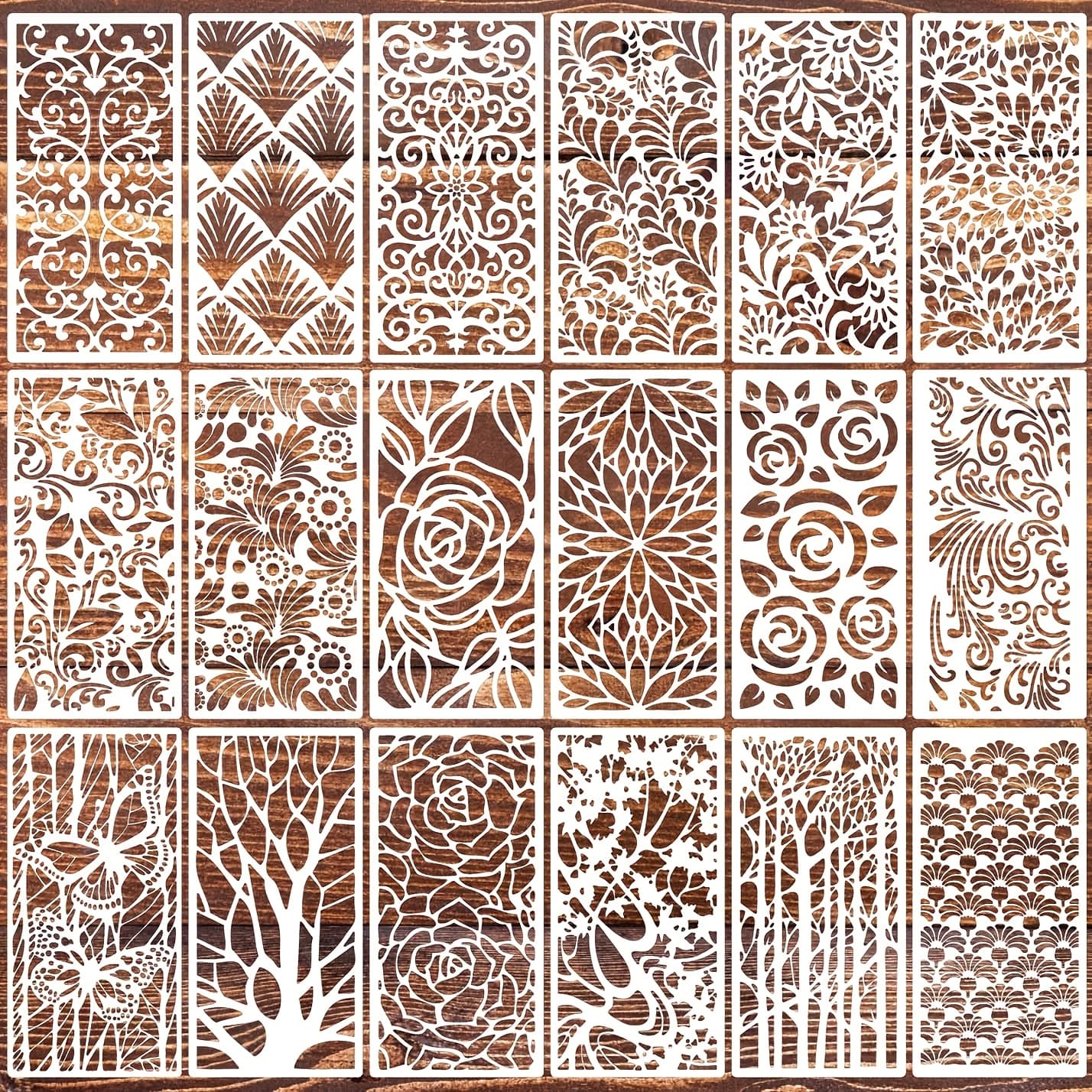 TEMU A Set Of 18pcs Reusable Craft Templates Including Texture Templates, Background Templates, Templates For Painting On Furniture, Cards, Canvas, Paper, And Scrapbooks (border Templates)