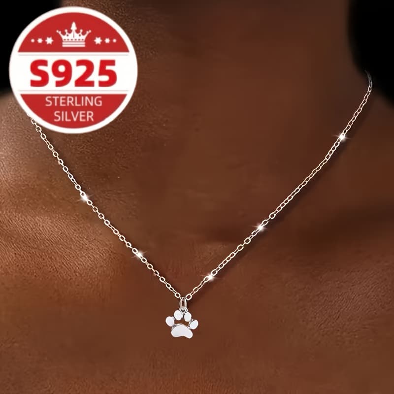 TEMU S925 Pure Silvery, Women's Pendant Necklace, Animal Paw Print Design, Cute And Fashionable, Niche And Versatile, Suitable For Daily And Holiday Wear, Gift For Christmas, New Year, Valentine's Day