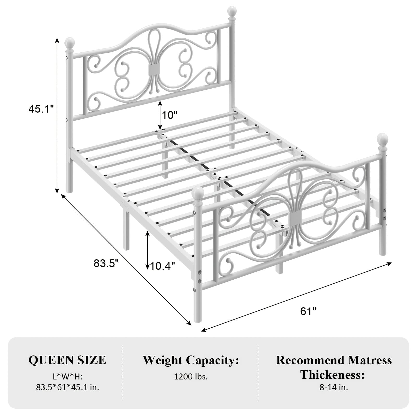 TEMU Bed Frame With Under-bed Storage, Metal Platform Bed With Vintage Pattern Headboard And Footboard, Twin/full/queen Size, Spring Needed, Easy To Assemble, Noise-free,