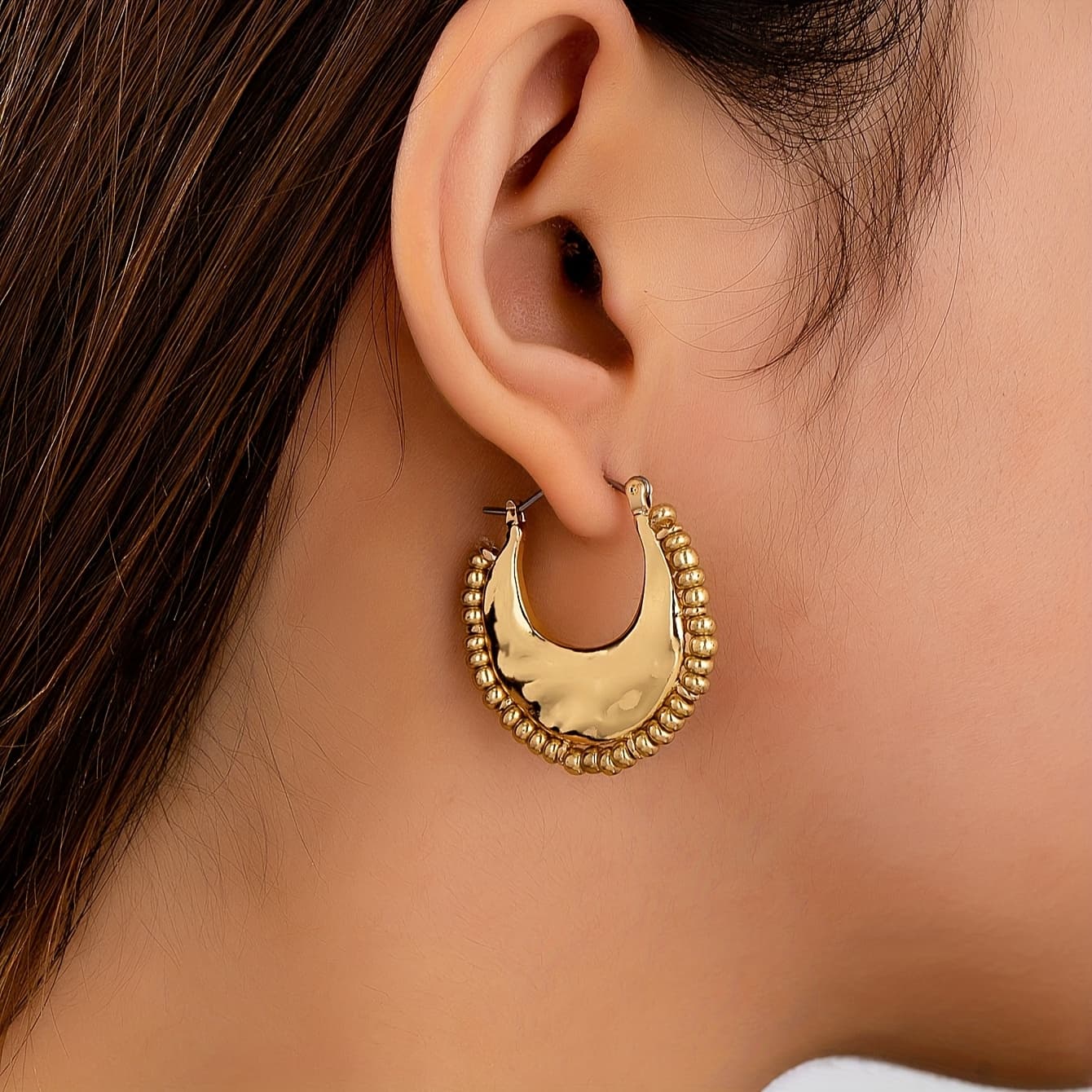 TEMU A Pair Of Simple -shaped Hand-woven Lace Bean Earrings With A Designer Aesthetic, Offering Versatile Fashion