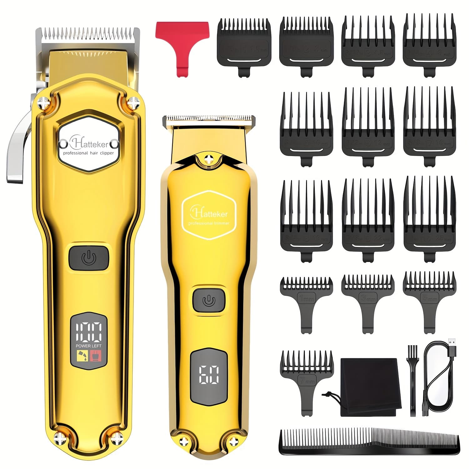 TEMU Hatteker Professional Hair Clippers For Men, Cordless Metal Barber Clippers And Trimmers Set, Clippers For Hair Cutting Kit With Lcd Display, 0 Beard Hair Trimmer