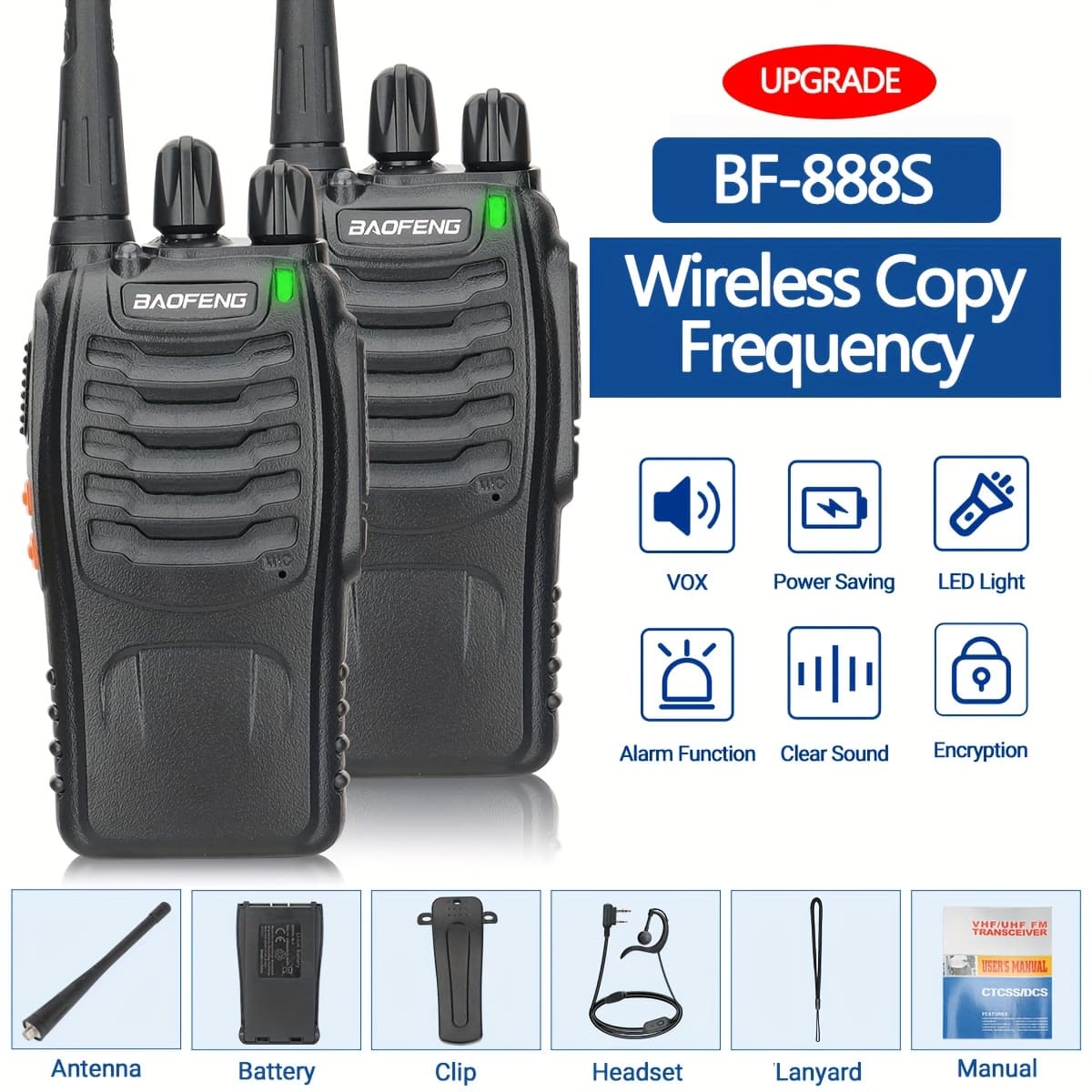 TEMU 2pack Baofeng Adult Long Distance Walkie-talkie With Headset, 16 Channels Rechargeable Handheld Radio, Suitable For Hiking, Cycling, Camping And Skiing