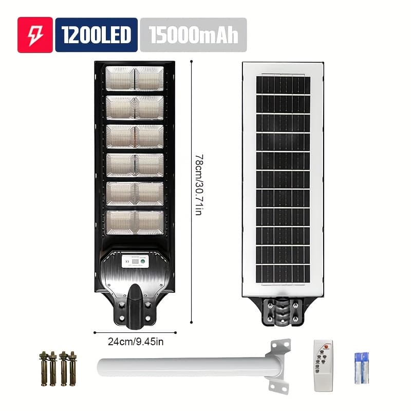 TEMU Dual-row Solar Street Lamp With Remote Control,, Intelligent Light Sensing, Ideal For Outdoor Gardens, Patios, Garages, And Commercial Streets, Solar Street Light