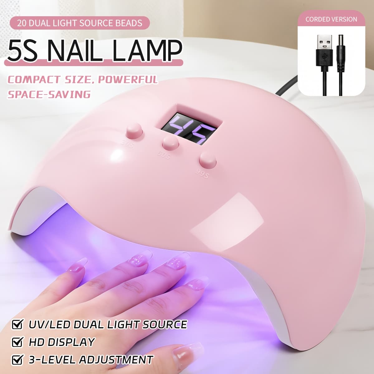 TEMU 5s Nail Lamp With 3 Timer Settings, Led Nail Polish Lamp, Usb-powered Gel Nail Dryer