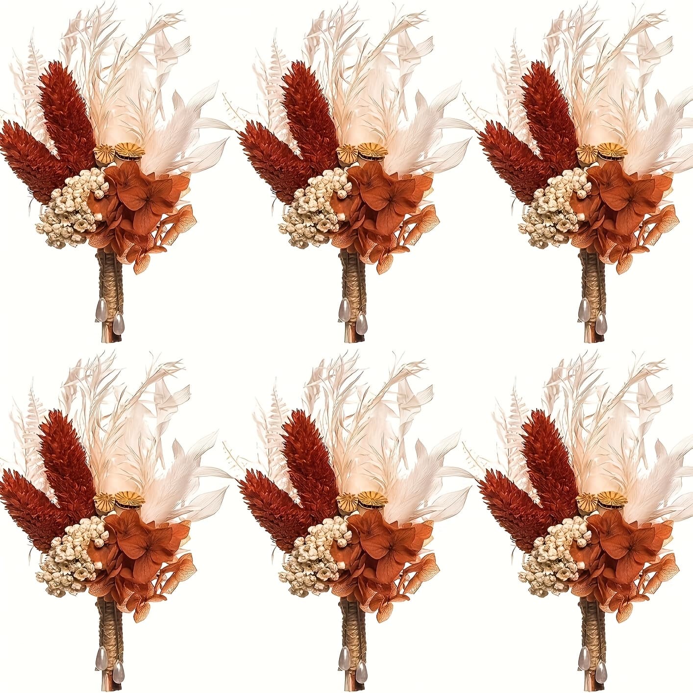 TEMU 6pcs Of Bohemian-style Artificial Flower Bouquets. Bohemian-style Flower Arrangements, For Brides, Bridesmaids, And Family Decoration