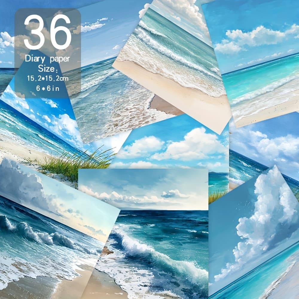 TEMU 36 Sheets Paper, '', 12 Different Designs, Suitable For Illustrations, Letter Paper Designs, Background Papers, Handmade Greeting Cards - Summer Seaside