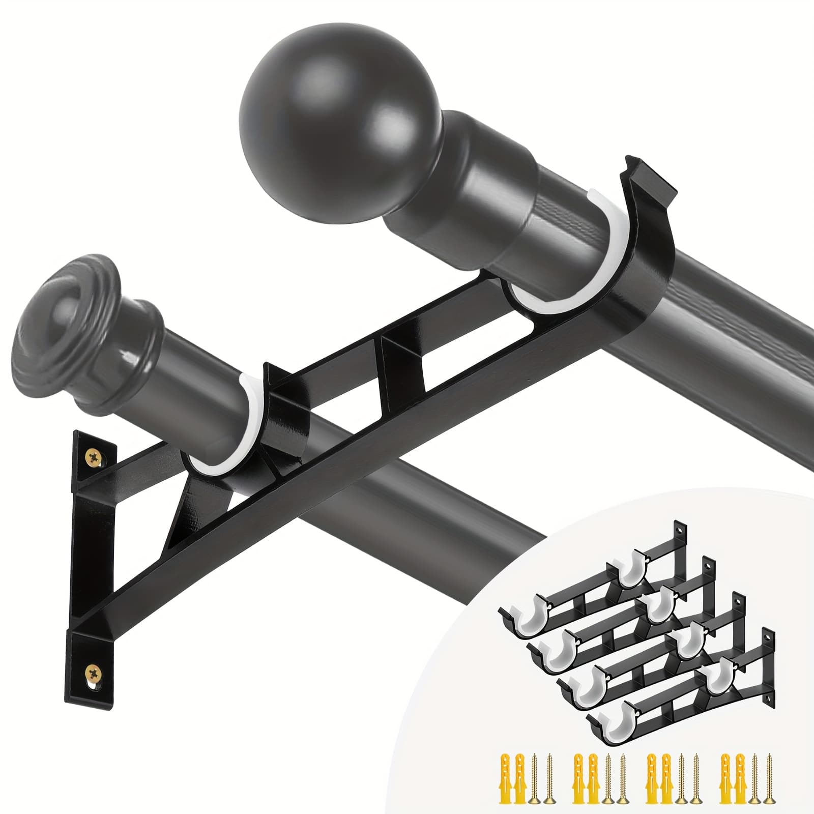 TEMU 4pcs Curtain Rod Brackets, Sturdy Wall-mounted Holders, Heavy-duty Support, Double Bracket Design, For Home Office